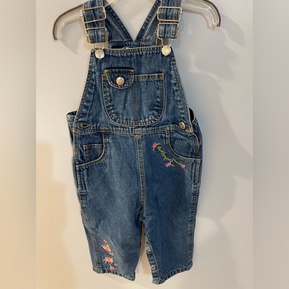 Denim bib Overalls girls size 24 months Vintage Embroidered flowers